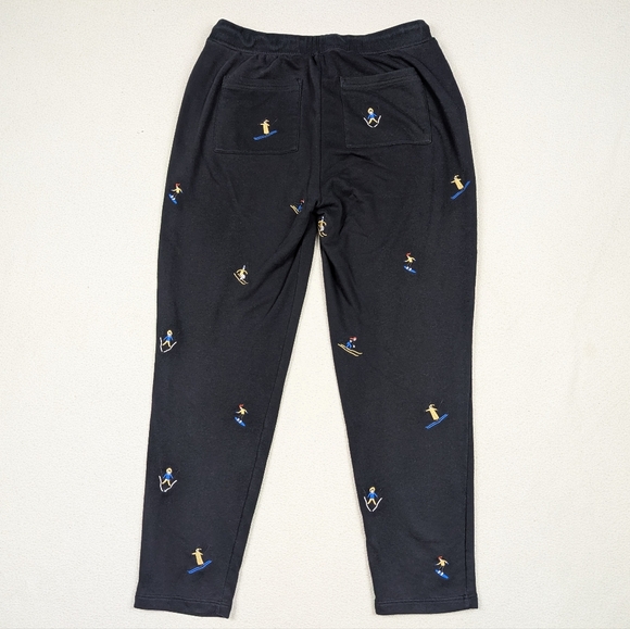 Loft Lou Grey Embroidered Skier Terry Sweatpants Medium Black Cotton Drawstring - Picture 10 of 16